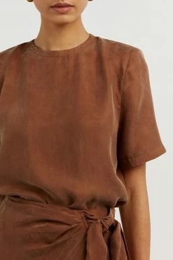 DISSH Boutiques CLOTHING SASHA TAN WRAP TIE MIDI SKIRT