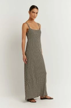 DISSH Boutiques MARS BLACK GEO SLIP MIDI DRESS CLOTHING