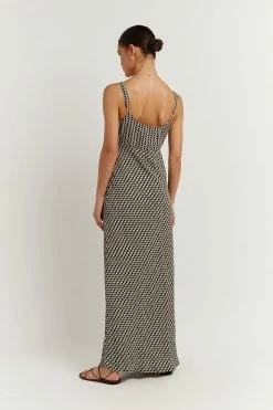 DISSH Boutiques MARS BLACK GEO SLIP MIDI DRESS CLOTHING