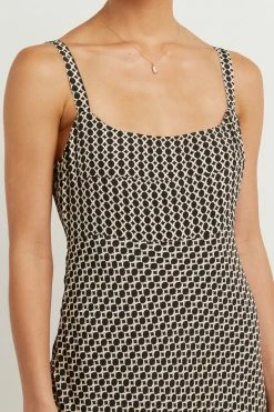 DISSH Boutiques MARS BLACK GEO SLIP MIDI DRESS CLOTHING