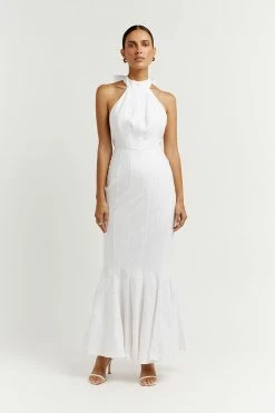 DISSH Boutiques DRESSES AISLE WHITE LINEN HIGH NECK DRESS
