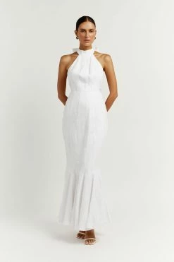 DISSH Boutiques DRESSES AISLE WHITE LINEN HIGH NECK DRESS