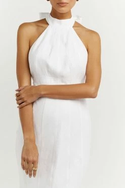 DISSH Boutiques DRESSES AISLE WHITE LINEN HIGH NECK DRESS