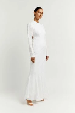 DISSH Boutiques AISLE WHITE LINEN SLEEVE MIDI DRESS