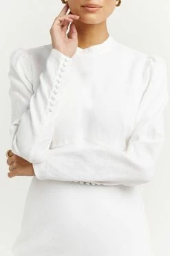 DISSH Boutiques AISLE WHITE LINEN SLEEVE MIDI DRESS