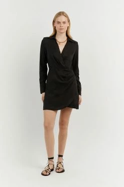 DISSH Boutiques SUNMOTION RUNWAY FALLON BLACK GATHERED MINI DRESS