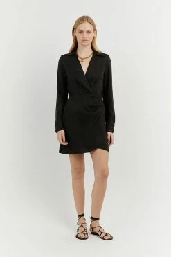 DISSH Boutiques SUNMOTION RUNWAY FALLON BLACK GATHERED MINI DRESS