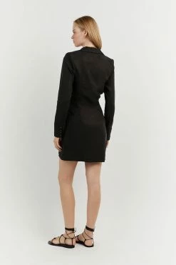 DISSH Boutiques SUNMOTION RUNWAY FALLON BLACK GATHERED MINI DRESS