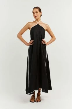 DISSH Boutiques AIDEN BLACK LINEN HALTER DRESS THE BUMP FRIENDLY EDIT