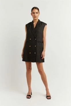 DISSH Boutiques LOGAN BLACK LINEN BLAZER DRESS CLOTHING