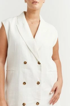 DISSH Boutiques LOGAN OFF WHITE LINEN BLAZER DRESS CLOTHING