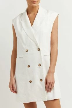 DISSH Boutiques LOGAN OFF WHITE LINEN BLAZER DRESS CLOTHING