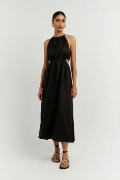 DISSH Boutiques BONNIE BLACK LINEN MIDI DRESS