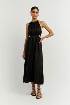 DISSH Boutiques BONNIE BLACK LINEN MIDI DRESS