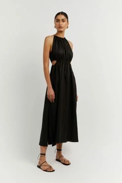 DISSH Boutiques BONNIE BLACK LINEN MIDI DRESS