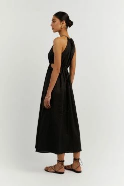 DISSH Boutiques BONNIE BLACK LINEN MIDI DRESS