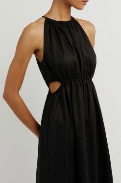 DISSH Boutiques BONNIE BLACK LINEN MIDI DRESS