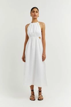 DISSH Boutiques BONNIE WHITE LINEN MIDI DRESS CLOTHING