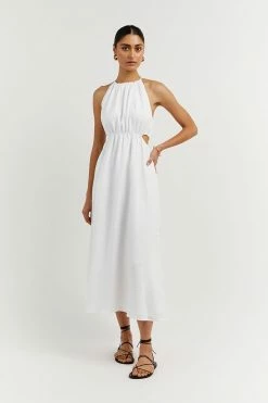 DISSH Boutiques BONNIE WHITE LINEN MIDI DRESS CLOTHING