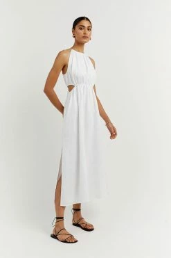 DISSH Boutiques BONNIE WHITE LINEN MIDI DRESS CLOTHING