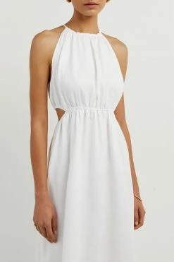 DISSH Boutiques BONNIE WHITE LINEN MIDI DRESS CLOTHING