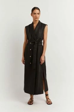 DISSH Boutiques LOGAN BLACK LINEN MIDI DRESS