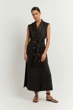 DISSH Boutiques LOGAN BLACK LINEN MIDI DRESS
