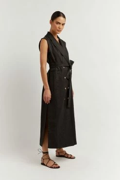 DISSH Boutiques LOGAN BLACK LINEN MIDI DRESS