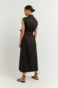 DISSH Boutiques LOGAN BLACK LINEN MIDI DRESS