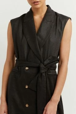 DISSH Boutiques LOGAN BLACK LINEN MIDI DRESS