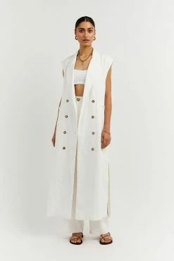 DISSH Boutiques LOGAN OFF WHITE LINEN MIDI DRESS