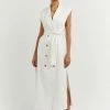 DISSH Boutiques LOGAN OFF WHITE LINEN MIDI DRESS