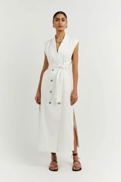 DISSH Boutiques LOGAN OFF WHITE LINEN MIDI DRESS