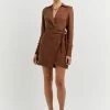 DISSH Boutiques SASHA TAN WRAP MINI DRESS CLOTHING