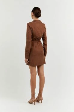 DISSH Boutiques SASHA TAN WRAP MINI DRESS CLOTHING