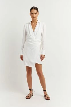 DISSH Boutiques CLOTHING SASHA WHITE WRAP MINI DRESS