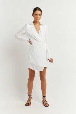 DISSH Boutiques CLOTHING SASHA WHITE WRAP MINI DRESS