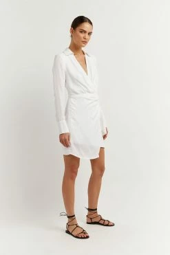 DISSH Boutiques CLOTHING SASHA WHITE WRAP MINI DRESS