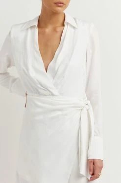 DISSH Boutiques CLOTHING SASHA WHITE WRAP MINI DRESS