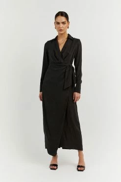 DISSH Boutiques CLOTHING SASHA BLACK WRAP MIDI DRESS