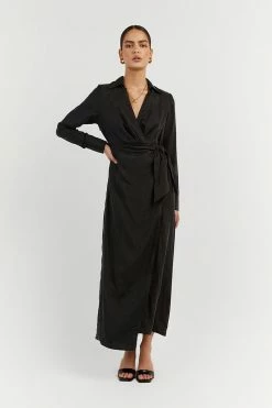 DISSH Boutiques CLOTHING SASHA BLACK WRAP MIDI DRESS