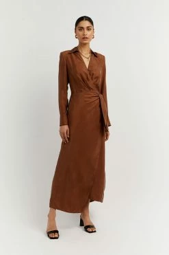 DISSH Boutiques SASHA TAN WRAP MIDI DRESS