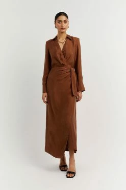 DISSH Boutiques SASHA TAN WRAP MIDI DRESS