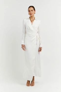 DISSH Boutiques SASHA WHITE WRAP MIDI DRESS CLOTHING