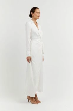 DISSH Boutiques SASHA WHITE WRAP MIDI DRESS CLOTHING