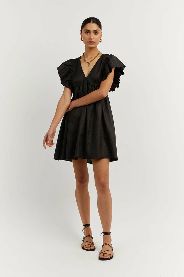 Best Sale ๐ DISSH Boutiques BONNIE FRILL BLACK LINEN MINI ๐ DRESS CLOTHING ๐ฏ 4 DISSH Boutiques BONNIE FRILL BLACK LINEN MINI DRESS CLOTHING