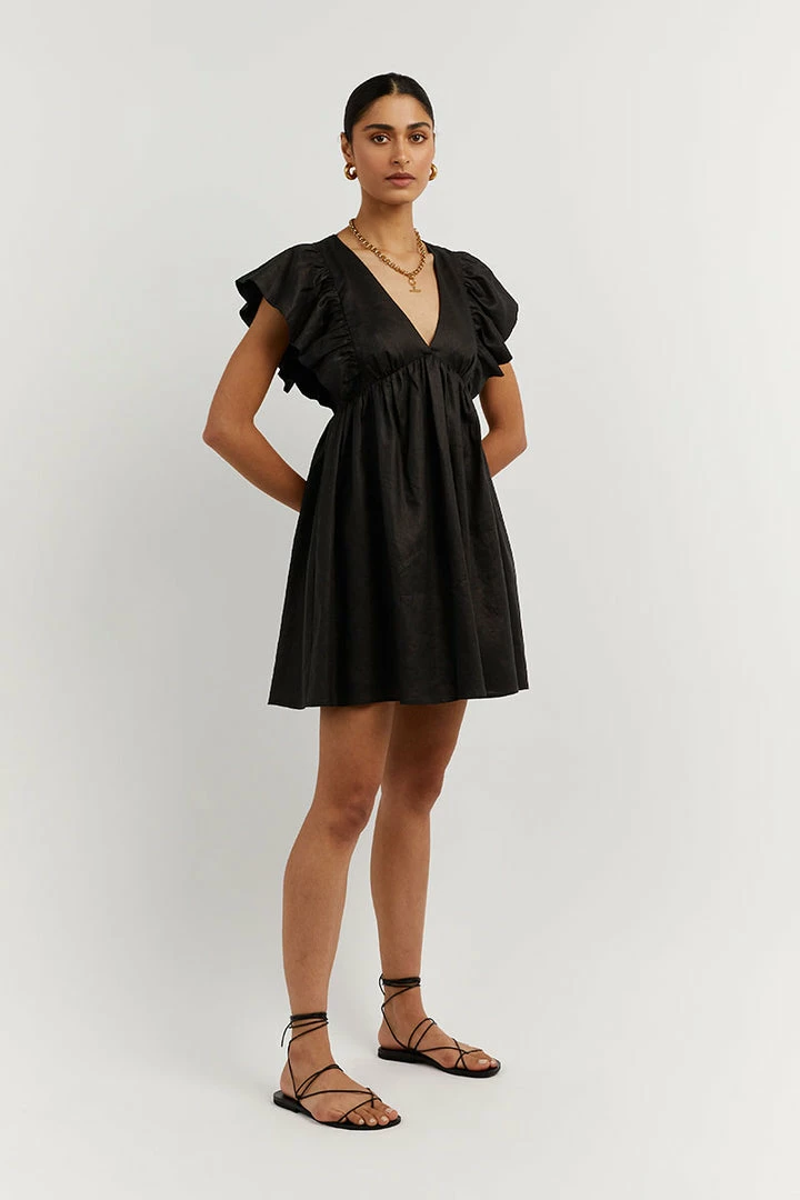 Best Sale ๐ DISSH Boutiques BONNIE FRILL BLACK LINEN MINI ๐ DRESS CLOTHING ๐ฏ 3 DISSH Boutiques BONNIE FRILL BLACK LINEN MINI DRESS CLOTHING