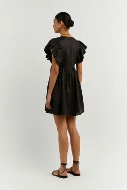 Best Sale ๐ DISSH Boutiques BONNIE FRILL BLACK LINEN MINI ๐ DRESS CLOTHING ๐ฏ 10 DISSH Boutiques BONNIE FRILL BLACK LINEN MINI DRESS CLOTHING