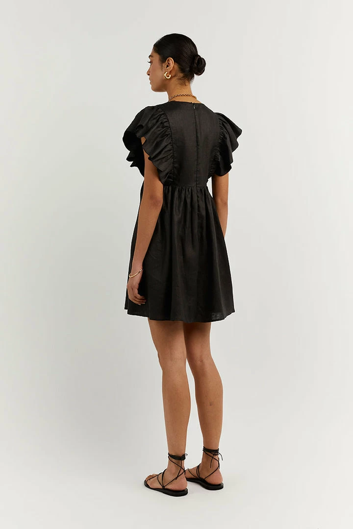 Best Sale ๐ DISSH Boutiques BONNIE FRILL BLACK LINEN MINI ๐ DRESS CLOTHING ๐ฏ 5 DISSH Boutiques BONNIE FRILL BLACK LINEN MINI DRESS CLOTHING