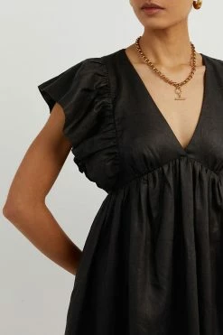 Best Sale ๐ DISSH Boutiques BONNIE FRILL BLACK LINEN MINI ๐ DRESS CLOTHING ๐ฏ 11 DISSH Boutiques BONNIE FRILL BLACK LINEN MINI DRESS CLOTHING